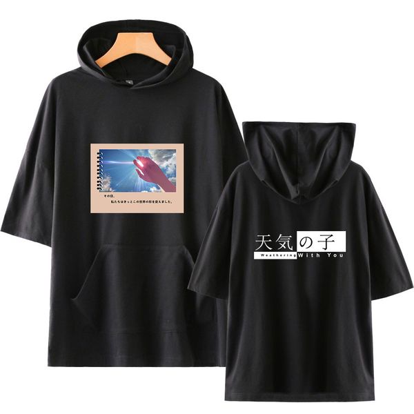 new weathering with you casual hoodie short-sleeved hooded sweatshirt pullover cartoon print hooded t-shirt, White;black
new weathering with you casual hoodie short-sleeved hooded sweatshirt pullover cartoon print hooded t-shirt, White;black