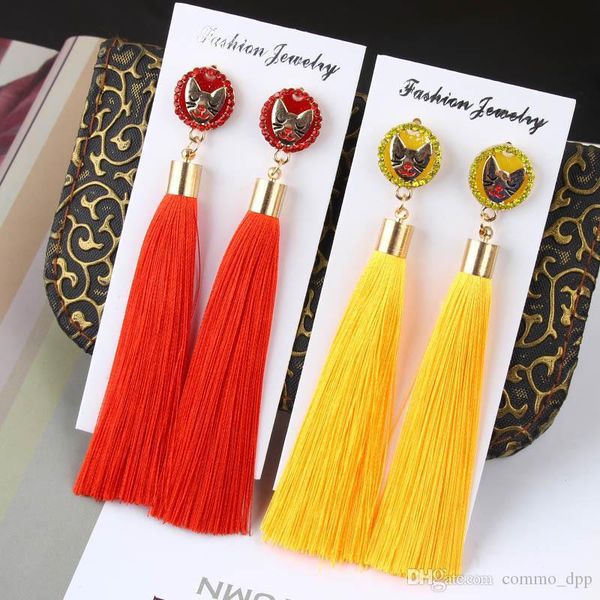 bohemian crystal cat sign tassel dangle earrings for women animal long silk fabric drop earring female fashion boho jewelry in bulk, Silver
bohemian crystal cat sign tassel dangle earrings for women animal long silk fabric drop earring female fashion boho jewelry in bulk, Silver
