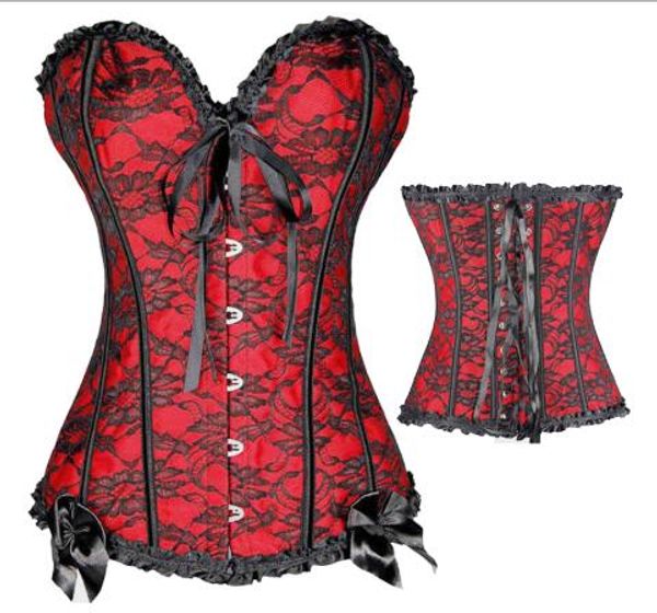 

women steampunk clothing gothic plus size corsets lace up boned overbust bustier waist cincher body shaper corselet s-6xl, Black;white