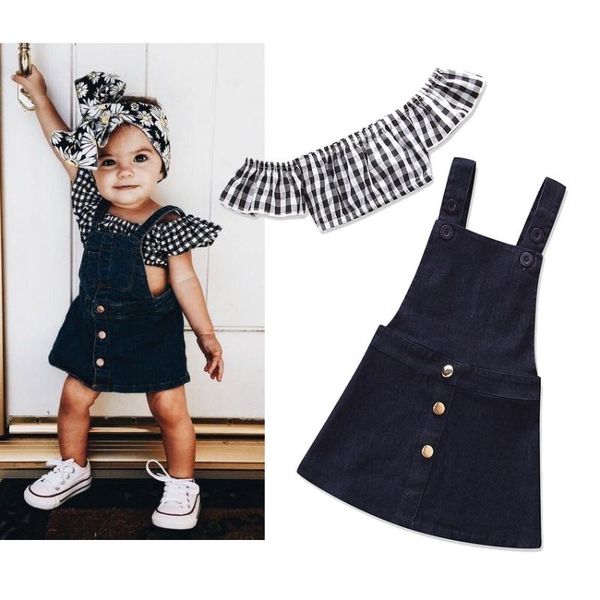2020 summer fashion children suit girls plaid flare sleeves short shirt with denim suspender jeans skirt suit toddler clothes, White
2020 summer fashion children suit girls plaid flare sleeves short shirt with denim suspender jeans skirt suit toddler clothes, White