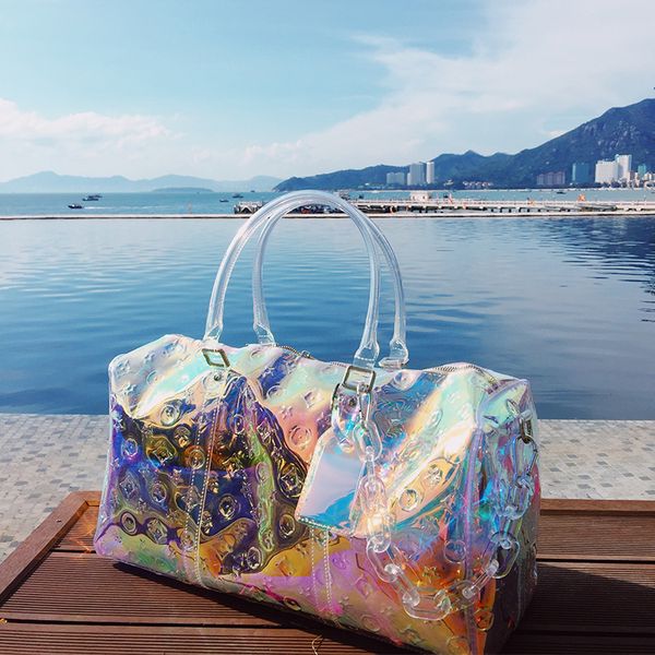 large capacity laser travel boston bags for women luxury fashion chain decoration handbag casual transparent single shoulder bag
large capacity laser travel boston bags for women luxury fashion chain decoration handbag casual transparent single shoulder bag