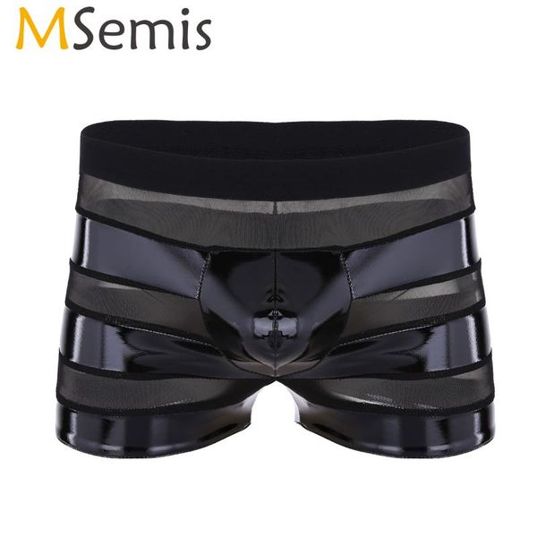 msemis men lingerie wet look faux leather mesh patchwork stripe gay male bulge pouch underwear boxer shorts briefs panties, Black;white
msemis men lingerie wet look faux leather mesh patchwork stripe gay male bulge pouch underwear boxer shorts briefs panties, Black;white