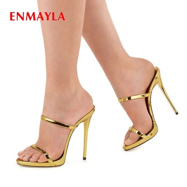 enmayla patent leather solid summer outside shoes women designers slippers women super high thin heels sandals 34-43, Black
enmayla patent leather solid summer outside shoes women designers slippers women super high thin heels sandals 34-43, Black