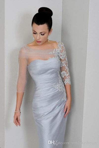 vintage sheer neck 3/4 long sleeves mother of the bride dresses new applique ruched short party gowns
vintage sheer neck 3/4 long sleeves mother of the bride dresses new applique ruched short party gowns