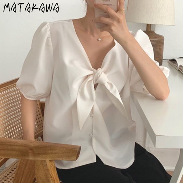 matakawa front and back two wear short-sleeved shirt 2020 summer new korean chic lace bow tie blouses white women
matakawa front and back two wear short-sleeved shirt 2020 summer new korean chic lace bow tie blouses white women