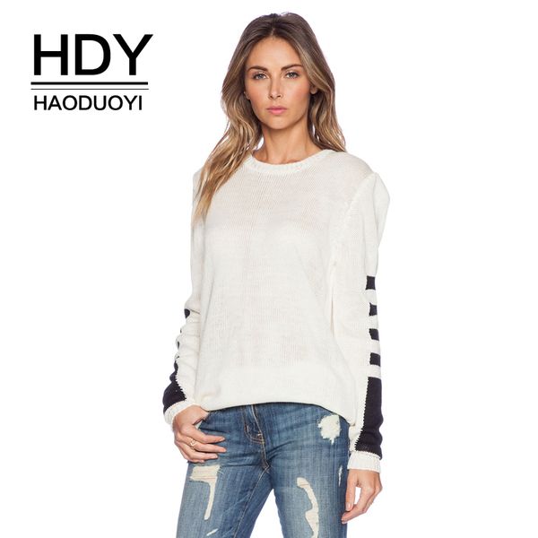 hdy haoduoyi fashion trend personality simple loose street contrast color striped head rib long-sleeved round neck knit sweater, White;black
hdy haoduoyi fashion trend personality simple loose street contrast color striped head rib long-sleeved round neck knit sweater, White;black