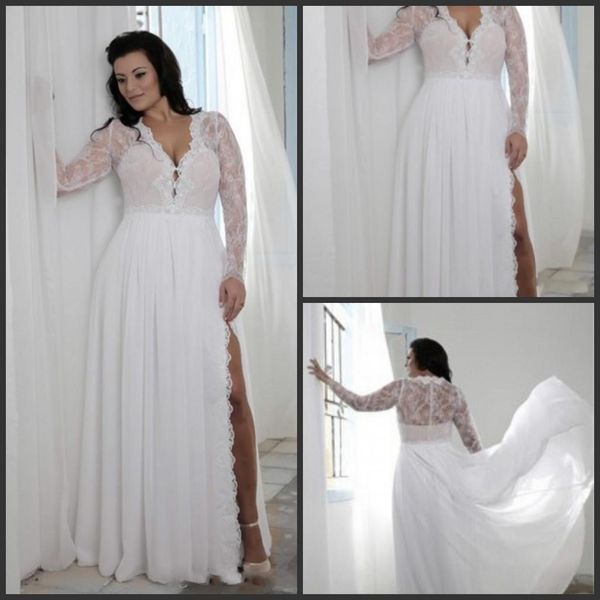 2019 plus size wedding dresses split sheath plunging v neck illusion lace long sleeves bridal gowns bohemian boho brides formal wear cheap, White
2019 plus size wedding dresses split sheath plunging v neck illusion lace long sleeves bridal gowns bohemian boho brides formal wear cheap, White