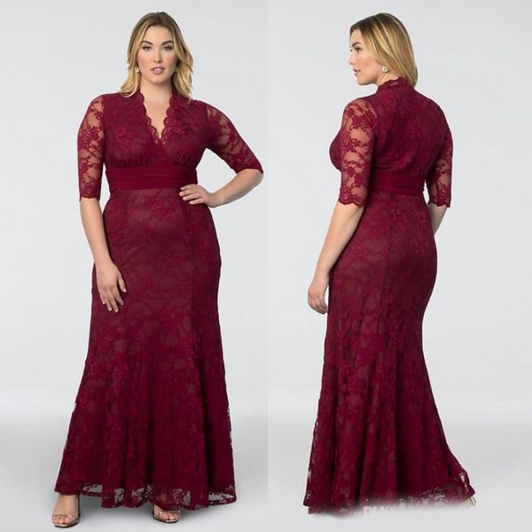 burgundy mermaid plus size lace prom dresses v neck short sleeves evening gown floor length formal dress, Black
burgundy mermaid plus size lace prom dresses v neck short sleeves evening gown floor length formal dress, Black