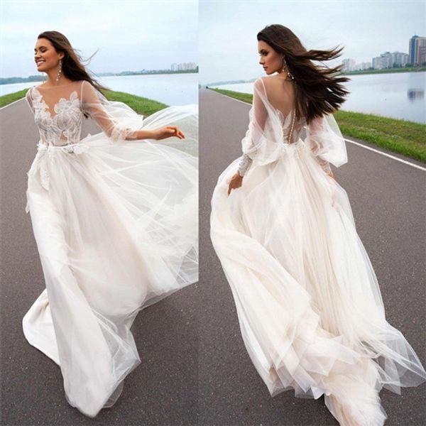 2020 a-line wedding dress backless appliqued beading bridal dress long sleeve illusion bodice wedding gowns custom made vestidos de novia, White
2020 a-line wedding dress backless appliqued beading bridal dress long sleeve illusion bodice wedding gowns custom made vestidos de novia, White