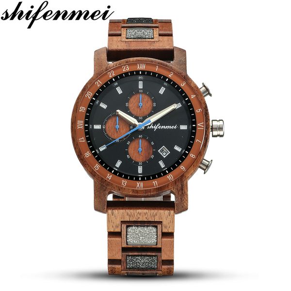 shifenmei men's wooden quartz watch men's wood strap watch date display fecha de visualizacin de reloj cuarzo, Slivery;brown 
shifenmei men's wooden quartz watch men's wood strap watch date display fecha de visualizacin de reloj cuarzo, Slivery;brown