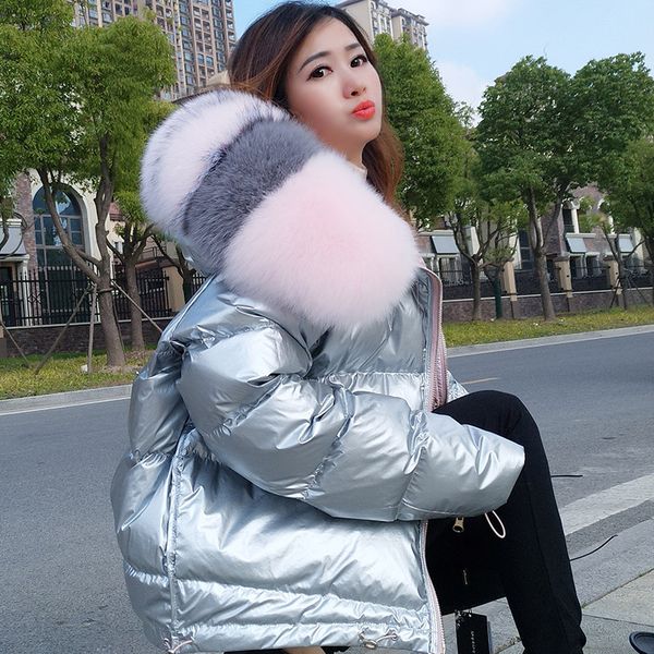 double side wear bright big real fur collar silver short jacket women winter new korean bread thick parkas coats for female, Black
double side wear bright big real fur collar silver short jacket women winter new korean bread thick parkas coats for female, Black