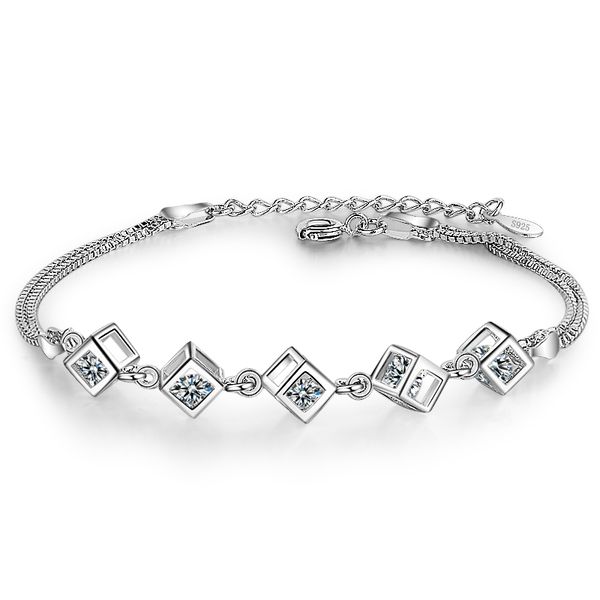 anenjery 925 sterling silver double chain zircon square cube bracelets party gift for women fashion jewelry s-b236, Black
anenjery 925 sterling silver double chain zircon square cube bracelets party gift for women fashion jewelry s-b236, Black