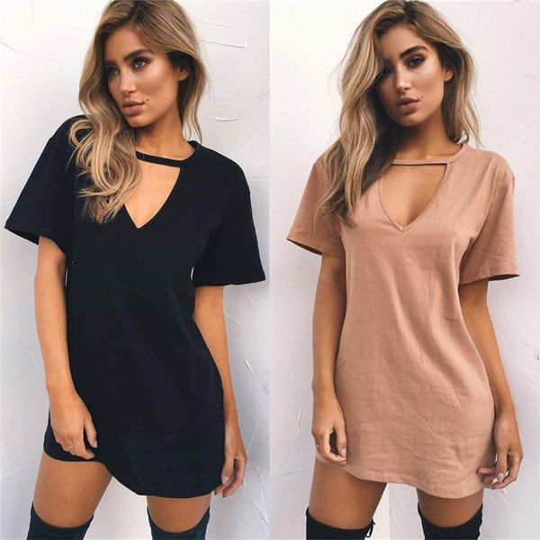 women short dresses ladies t-shirt skirt women mini dresses deep v collar short sleeve t-shirt solid loose 6, White
women short dresses ladies t-shirt skirt women mini dresses deep v collar short sleeve t-shirt solid loose 6, White