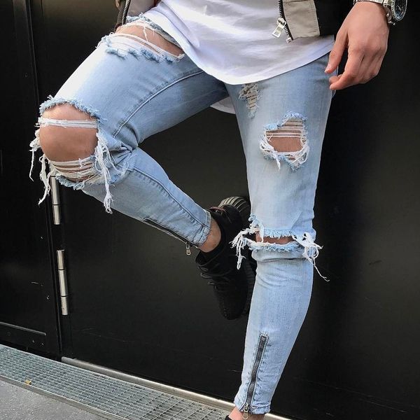 new stretch slim small feet jeans fashion dance style men's high street ripped beggar pants trousers cotton hole denim pant, Blue
new stretch slim small feet jeans fashion dance style men's high street ripped beggar pants trousers cotton hole denim pant, Blue