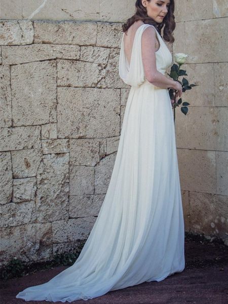 elegant chiffon beach wedding dresses low back v neck sleeveless pleats chiffon greek goddess bridal gowns robe de mariage, White
elegant chiffon beach wedding dresses low back v neck sleeveless pleats chiffon greek goddess bridal gowns robe de mariage, White