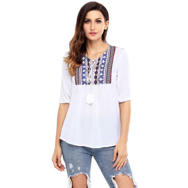 embroidery half sleeve t shirt women 2018 autumn lace up for women t-shirts bohemian o neck t-shirt, White
embroidery half sleeve t shirt women 2018 autumn lace up for women t-shirts bohemian o neck t-shirt, White