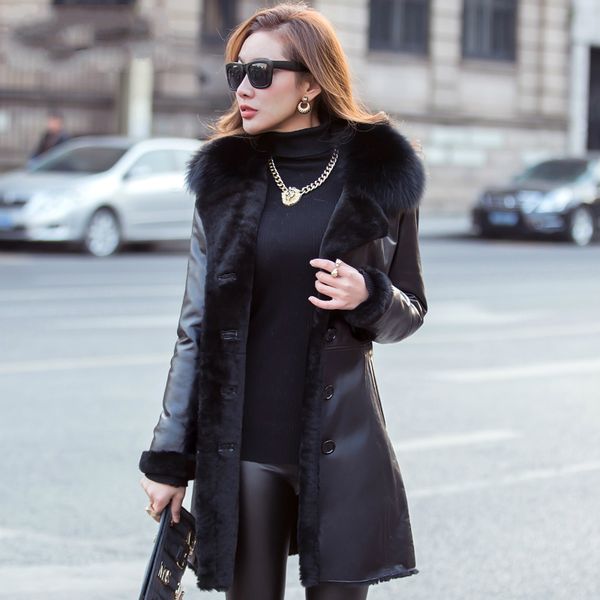 new thick warm wool liner winter jackets real fur collar genuine leather jacket natural sheepskin coats for women w594, Black
new thick warm wool liner winter jackets real fur collar genuine leather jacket natural sheepskin coats for women w594, Black