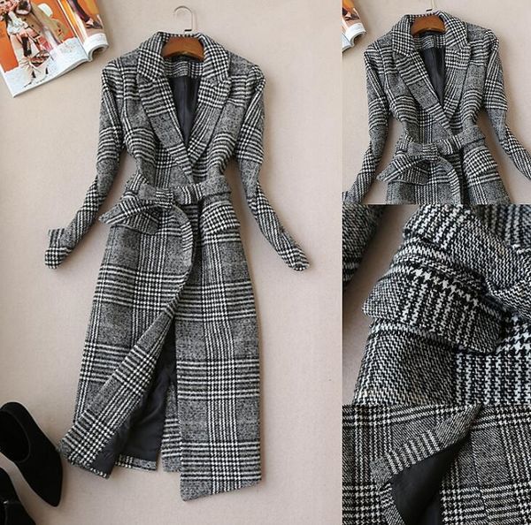 2018 autumn winter new fashion women grey plaid notched high waist lace-up slim covered button medium long woolen coat outwear, Black
2018 autumn winter new fashion women grey plaid notched high waist lace-up slim covered button medium long woolen coat outwear, Black