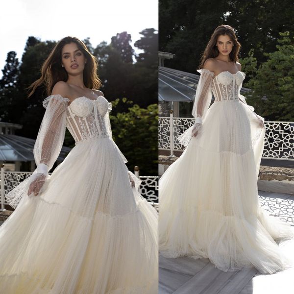 sweetheart a line wedding dresses strapless lace applique bridal gowns illusion long sleeve beach wedding dress, White
sweetheart a line wedding dresses strapless lace applique bridal gowns illusion long sleeve beach wedding dress, White