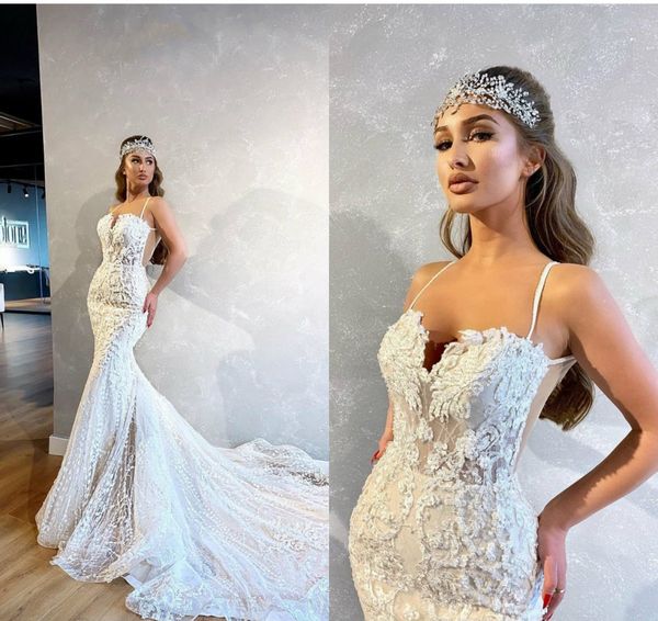 elegant mermaid wedding dresses spaghetti sleeveless beads appliques lace wedding dresses court train bridal gowns, White
elegant mermaid wedding dresses spaghetti sleeveless beads appliques lace wedding dresses court train bridal gowns, White