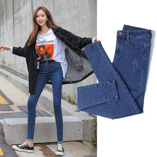 women's jeans spring and autumn 2019 new style high-waisted slim fit pants capri slimming black and white with pattern tight thi, Blue
women's jeans spring and autumn 2019 new style high-waisted slim fit pants capri slimming black and white with pattern tight thi, Blue