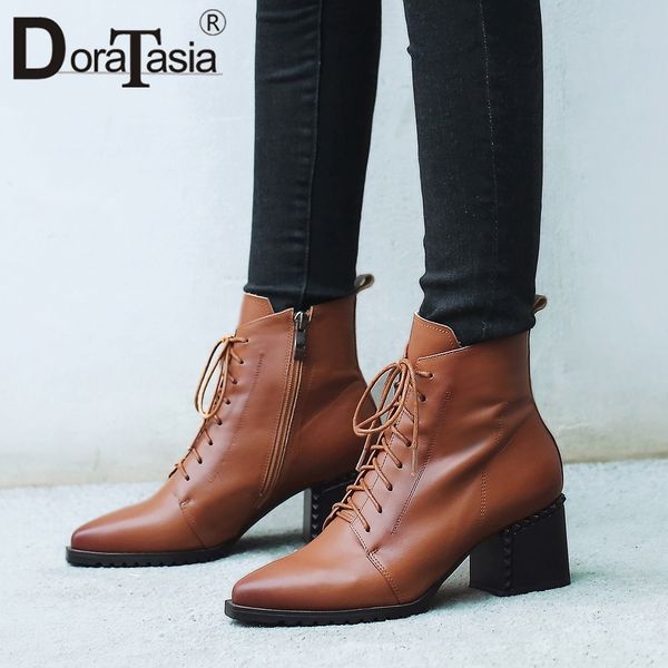 doratasia new 34-42 genuine leather ankle boots women mature lace-up boots ladies high chunky heels shoes woman, Black
doratasia new 34-42 genuine leather ankle boots women mature lace-up boots ladies high chunky heels shoes woman, Black