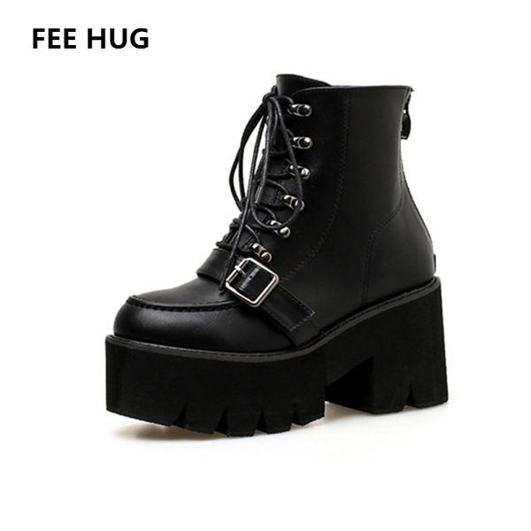 fee hug 2018 autumn women boots fashion rubber sole platform ankle booties woman buckle lace up thick heels shoes leather shoes, Black
fee hug 2018 autumn women boots fashion rubber sole platform ankle booties woman buckle lace up thick heels shoes leather shoes, Black