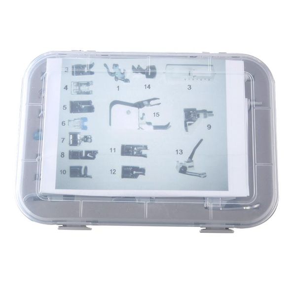 15 pcs/set sewing machine replaceable presser snap-on sewing machine walking feet kit with plastic storage box, Black
15 pcs/set sewing machine replaceable presser snap-on sewing machine walking feet kit with plastic storage box, Black
