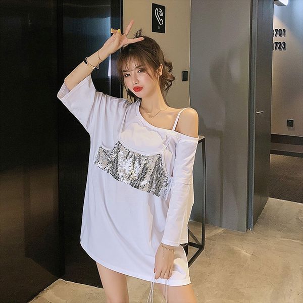 t-shirt women's all-match small machine mid-long shiny sequins t-shirt sequins short-sleeved loose fashion, White
t-shirt women's all-match small machine mid-long shiny sequins t-shirt sequins short-sleeved loose fashion, White