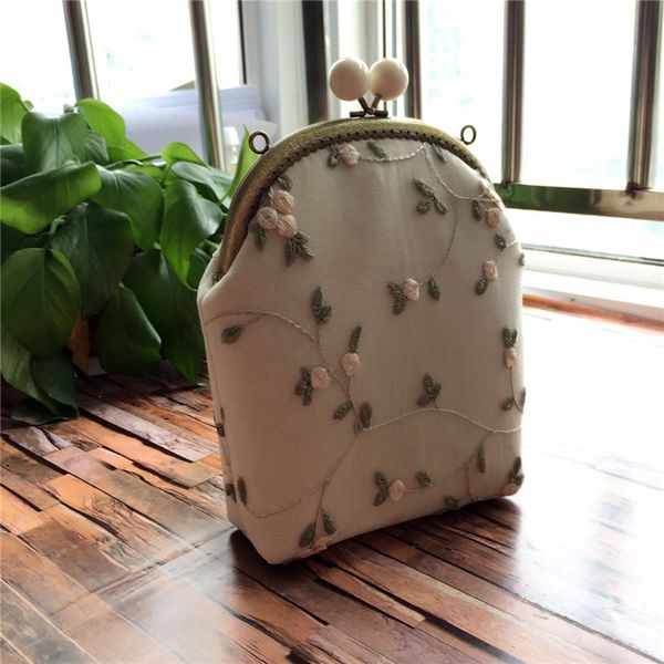 diy women lace floral kiss buckle metal frame handmade cellphone shoulder bag material or finished 23.5x17x6cm