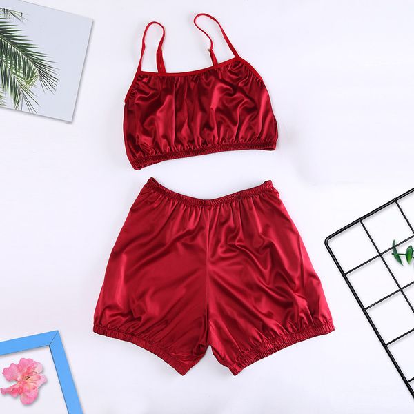 2pc women pajamas sleepwear pyjamas sets summer spaghetti strap silk shorts casual home night wear sleep clothes sleeveless, Black;red
2pc women pajamas sleepwear pyjamas sets summer spaghetti strap silk shorts casual home night wear sleep clothes sleeveless, Black;red