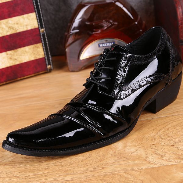 increased men's shoes japanese wedding business dress casual shoes men's scalp trend low, Black