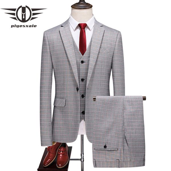 men's suits & blazers plyesxale 2021 three piece mens gray plaid slim fit groom wedding suit tuxedo business dress male q946, White;black
men's suits & blazers plyesxale 2021 three piece mens gray plaid slim fit groom wedding suit tuxedo business dress male q946, White;black