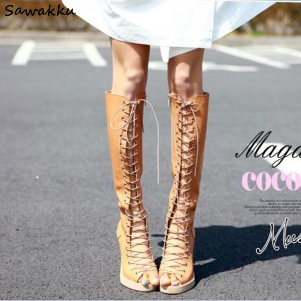 european style brown black leather mujer boots rome knee high gladiator sandals boots cross lace up peep toe high heels shoes
european style brown black leather mujer boots rome knee high gladiator sandals boots cross lace up peep toe high heels shoes