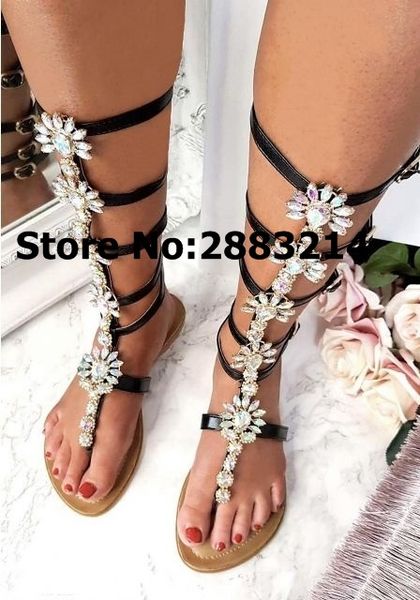 round toe knee high buckle strap rhinestone embellished flats sandal boots crystal clip-toe summer leather woman long boots, Black
round toe knee high buckle strap rhinestone embellished flats sandal boots crystal clip-toe summer leather woman long boots, Black