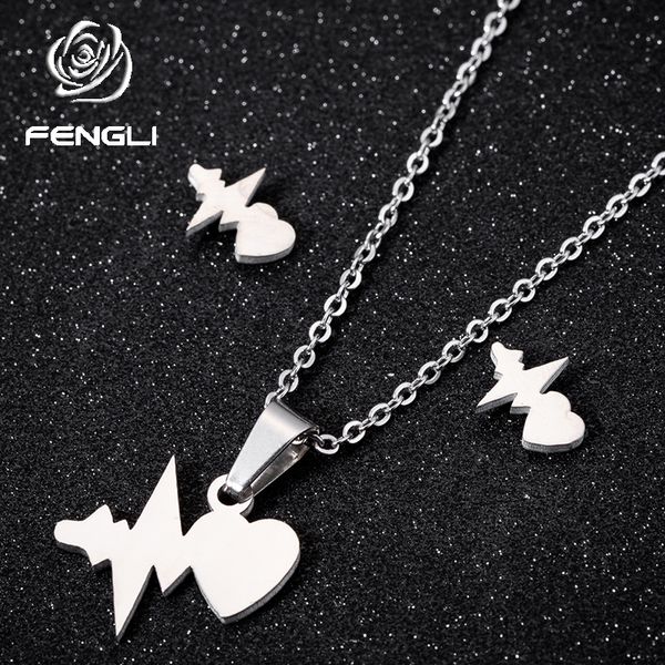fengli stainless steel heart heart rate golden chain pendant women curve stud earring jewelry set wedding christmas gift, Silver
fengli stainless steel heart heart rate golden chain pendant women curve stud earring jewelry set wedding christmas gift, Silver