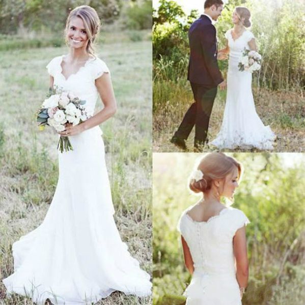 elegant lace wedding dresses mermaid v neck cap sleeve modest wedding bridal gowns boho beach covered button country, White
elegant lace wedding dresses mermaid v neck cap sleeve modest wedding bridal gowns boho beach covered button country, White