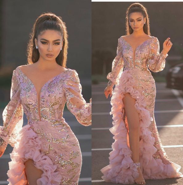 pink evening gowns sparkly gold sequins appliques long sleeve mermaid prom dress ruffles side split formal party dresses robe de soiree, Black;red
pink evening gowns sparkly gold sequins appliques long sleeve mermaid prom dress ruffles side split formal party dresses robe de soiree, Black;red