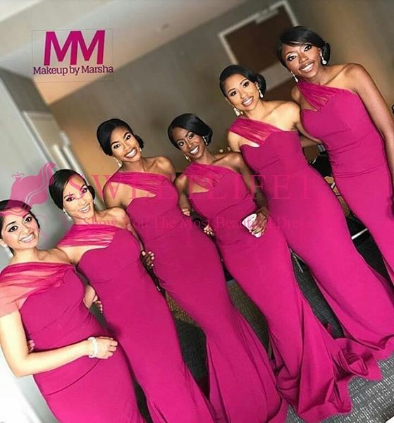 2019 elgeant one shoulder bridesmaid dresses fuchsia mermaid maid of honor wedding guest gown for country wedding wear custom made, White;pink 
2019 elgeant one shoulder bridesmaid dresses fuchsia mermaid maid of honor wedding guest gown for country wedding wear custom made, White;pink