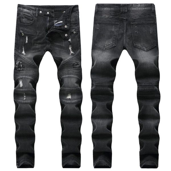 new jeans men straight hole moto&biker stretched jeans with zippers pleated jean men's scratched pants trousers, Blue
new jeans men straight hole moto&biker stretched jeans with zippers pleated jean men's scratched pants trousers, Blue