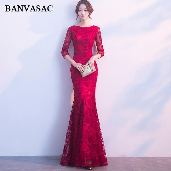 banvasac 2018 o neck lace appliques mermaid long evening dresses party illusion three quarter sleeve prom gowns, White;black
banvasac 2018 o neck lace appliques mermaid long evening dresses party illusion three quarter sleeve prom gowns, White;black