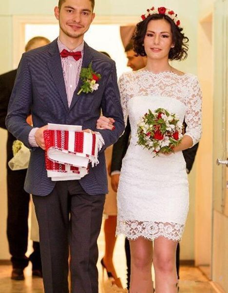 2020 simple full lace sheath wedding dresses jewel neck mini bridal gowns 3/4 long sleeve bridal dress custom made, White
2020 simple full lace sheath wedding dresses jewel neck mini bridal gowns 3/4 long sleeve bridal dress custom made, White