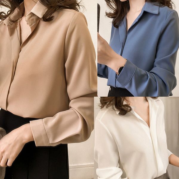 women blouse 2019 women's wear simple lapel long sleeve chiffon pure color shirt, White
women blouse 2019 women's wear simple lapel long sleeve chiffon pure color shirt, White
