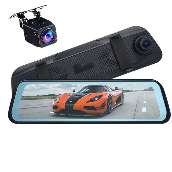 

10" IPS touch screen stream media mirror car DVR rearview dash camera front 170° rear 140° wide angle FHD 1080P night vision