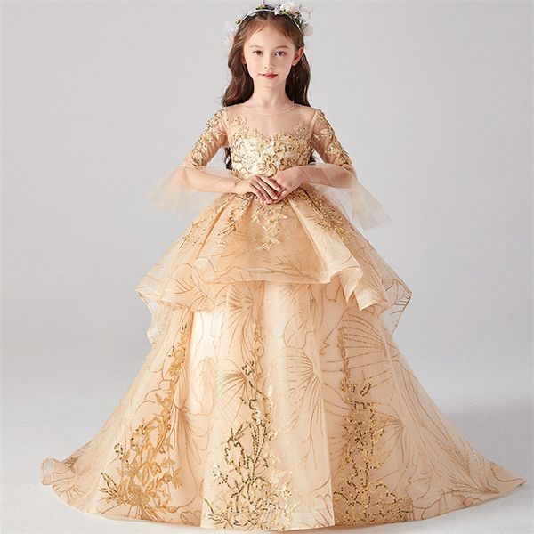 children girls luxury new round collar champagne color model show catwalk performance long tail dress kids birthday evening wear, Red;yellow
children girls luxury new round collar champagne color model show catwalk performance long tail dress kids birthday evening wear, Red;yellow