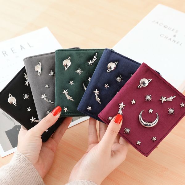 

women wallet female coins purse card holder velour leather hasp short small wallet space star pattern women clutch bag casual, Red;black