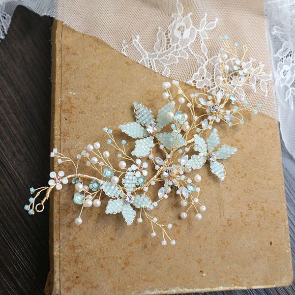light blue color bridal hair accessories wedding hair jewelry crystal beads headdress girl's tiaras headpiece ornaments, Golden;white
light blue color bridal hair accessories wedding hair jewelry crystal beads headdress girl's tiaras headpiece ornaments, Golden;white