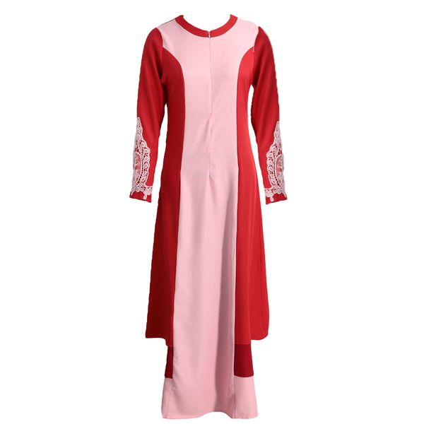 new fashion women muslim dress spliced color block crochet lace zipper long sleeve arab maxi one-piece g3965r-xl, Red
new fashion women muslim dress spliced color block crochet lace zipper long sleeve arab maxi one-piece g3965r-xl, Red