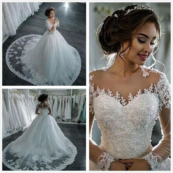 arabic modest long sleeves lace ball gowns wedding dresses tulle applique beaded sweep train wedding bridal gowns with buttons 2020, White
arabic modest long sleeves lace ball gowns wedding dresses tulle applique beaded sweep train wedding bridal gowns with buttons 2020, White