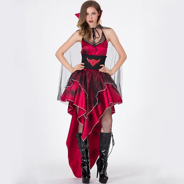 

women gothic vampire costumes deluxe red vampire queen princess cosplay clothing halloween carnival party fancy dress, Black;red